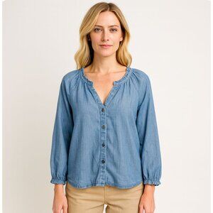 Marine Layer Chambray Button Down Shirt Women's Size small ruffled trim tencel